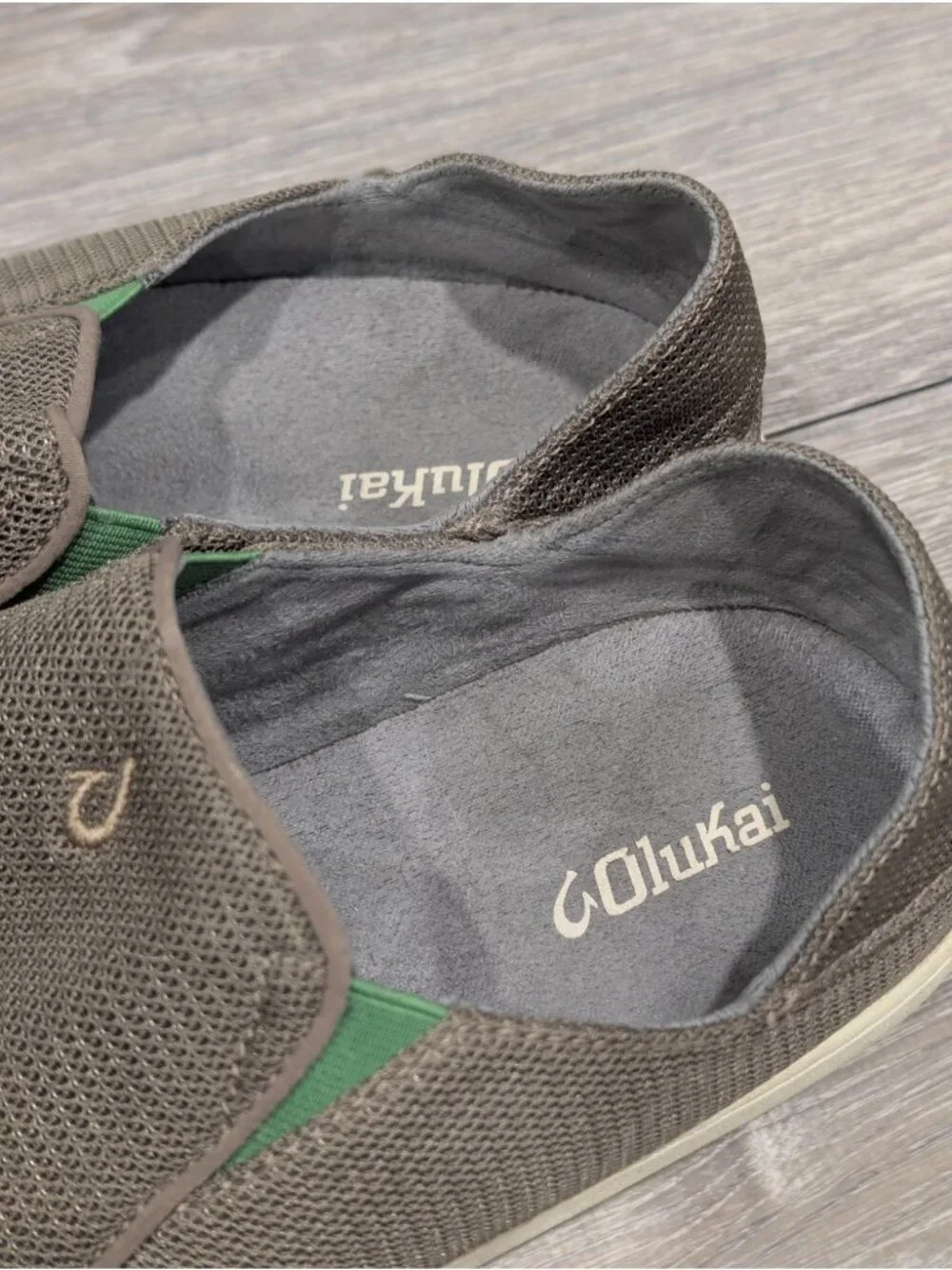 Olukai Nohea Mesh Slip On Shoes Mens Size 12-Mustang Brown/Lime Green Boat Beach